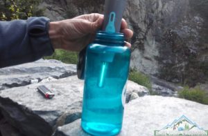 Drinking water on an Everest base camp trek purified by UV light device